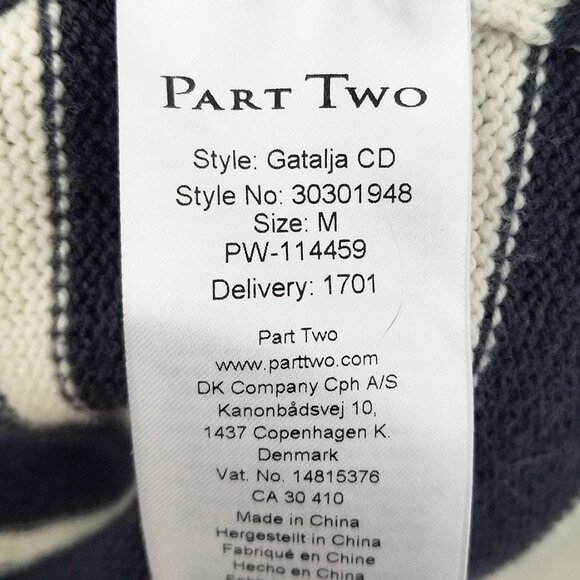 Part Two Striped Longline Tunic Cardigan M Cotton Blend One Hook Eye Preppy Knit - Picture 7 of 13